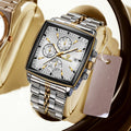 Square Watches for Men Blue Stainless Steel Chronograph Fashion Business Watch Luminous Waterproof Casual Wrist Watches