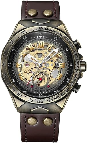 JewelryWe Automatic Watches for Men: 36-Hour Power Reserve Self-Winding Mechanical Roman Numeral Skeleton Vintage Genuine Leather Strap 3ATM Waterproof Wristwatch for Valentine's Day