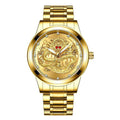 Avaner Men's Stainless Steel Wristwatch Engraved Dragon Dial Analog Quartz Watches with Luminous Hands