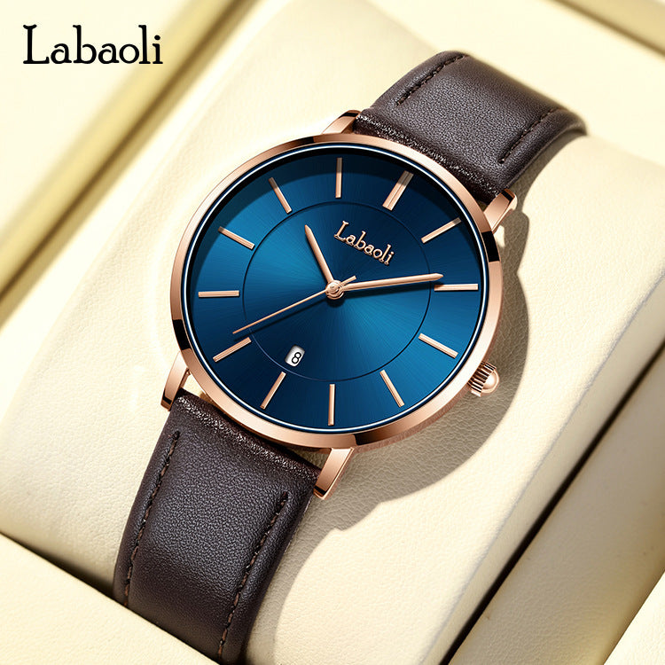 Mens Watch, Minimalist Fashion Simple Wrist Watch Analog Date with Leather Strap