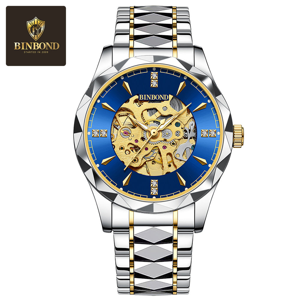 Fully automatic mechanical watch for men's business hollow tourbillon waterproof night light function watch