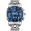 OLEVS Men's Stainless Steel Chronograph Watch, Big Face Gold Silver Black Tone Easy to Read Analog Quartz Watch, Luxury Waterproof Date Diamond Roman Arabic Numerals Dial Dress Watch for Men