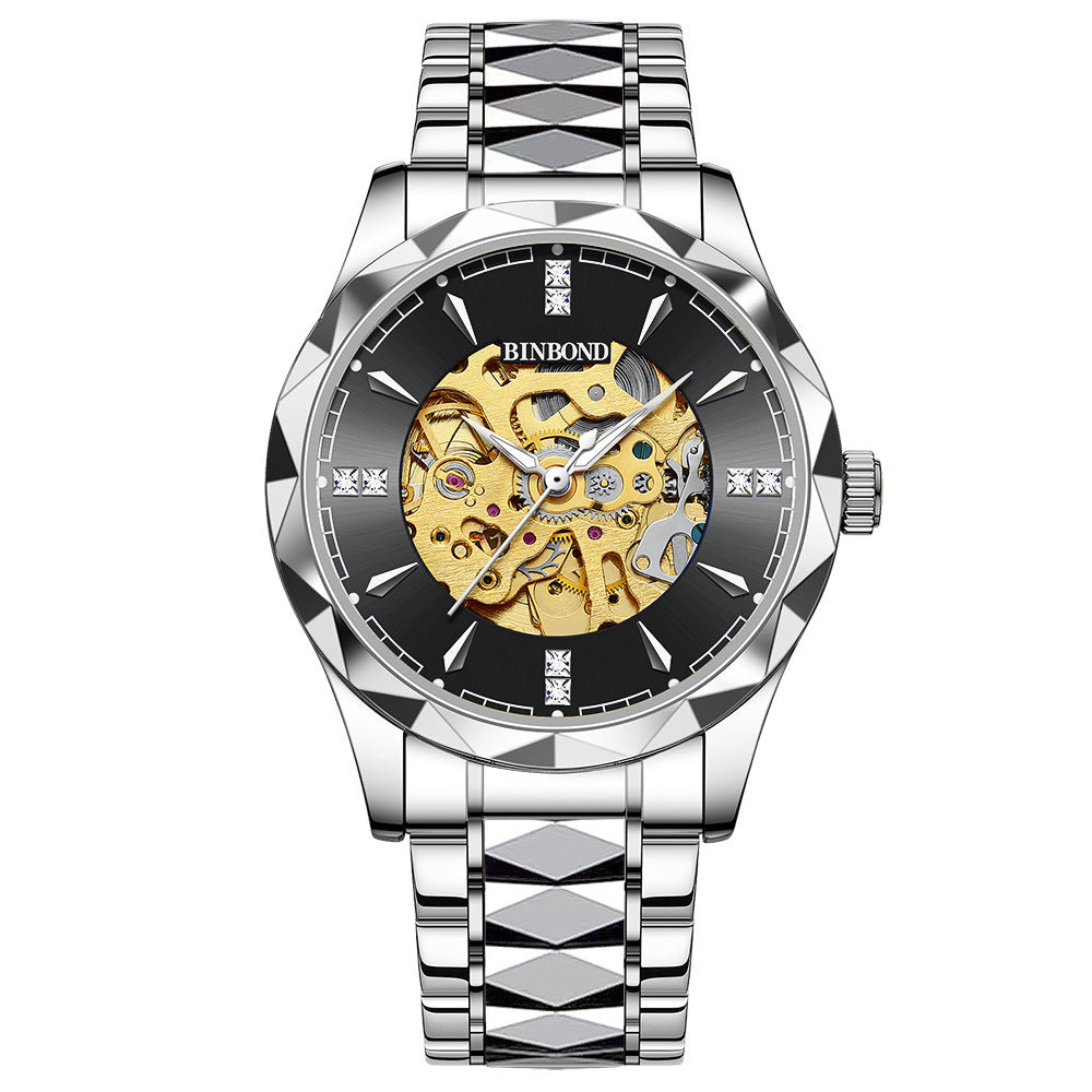 Fully automatic mechanical watch for men's business hollow tourbillon waterproof night light function watch