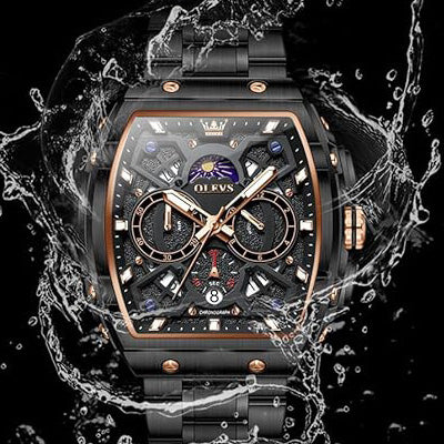 OLEVS Men Watches Business Dress Chronograph Big Square Quartz Analog Male Watch Silicone Strap Waterproof Date Gift Mens Wrsit Watch Silver