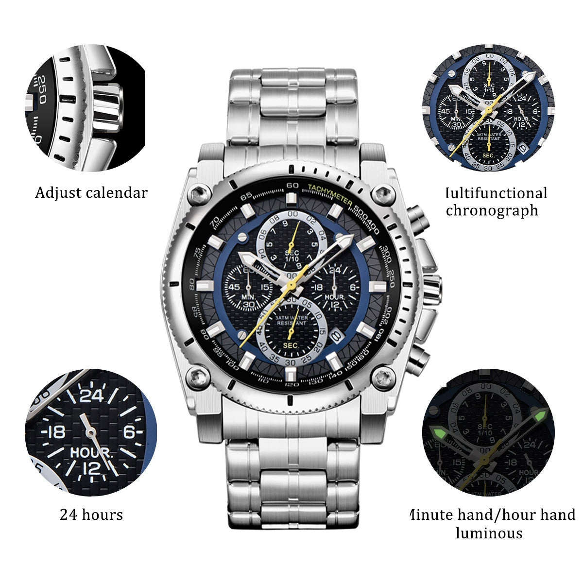 Men's Icon High Precision Quartz Chronograph Watch, Curved Mineral Crystal