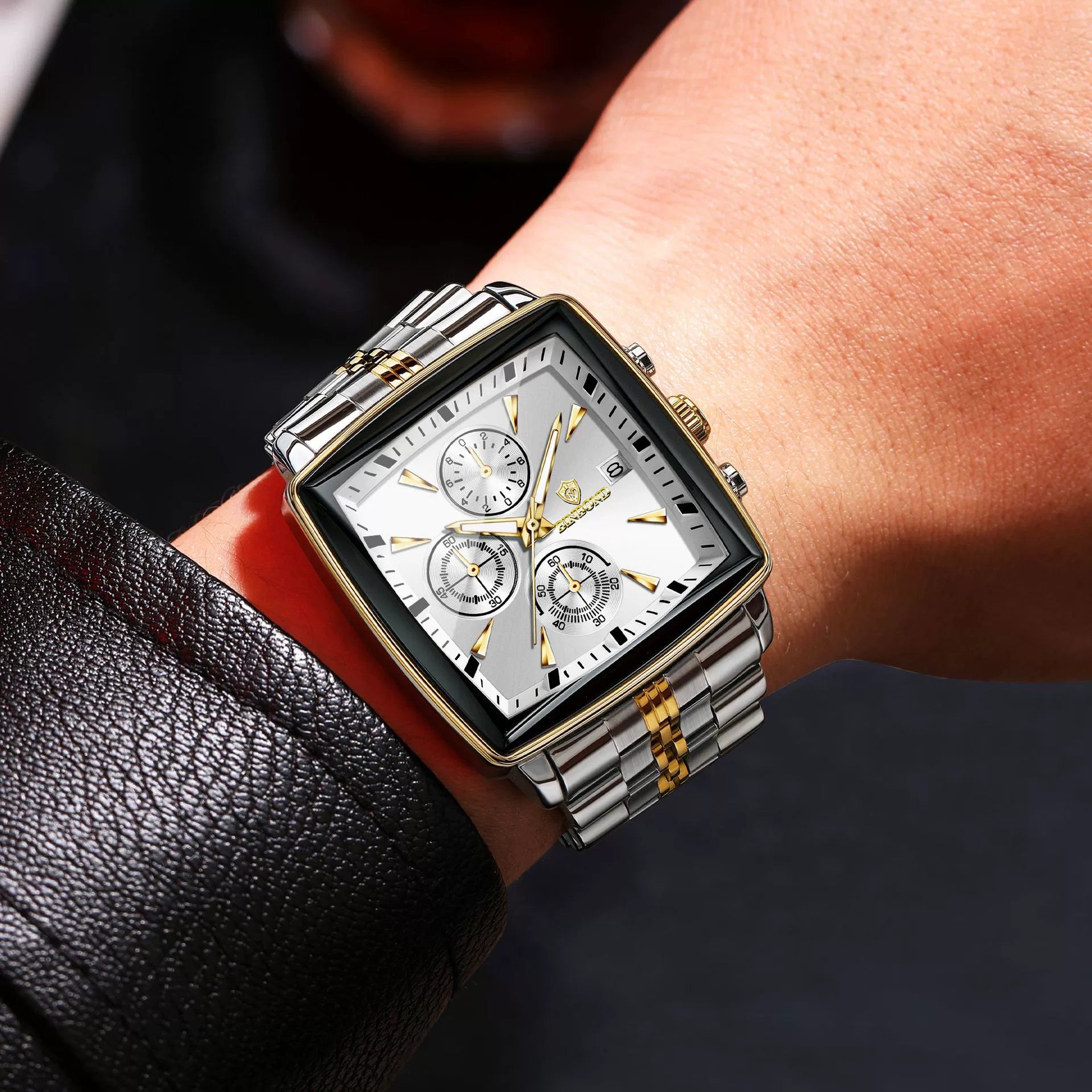 Square Watches for Men Blue Stainless Steel Chronograph Fashion Business Watch Luminous Waterproof Casual Wrist Watches