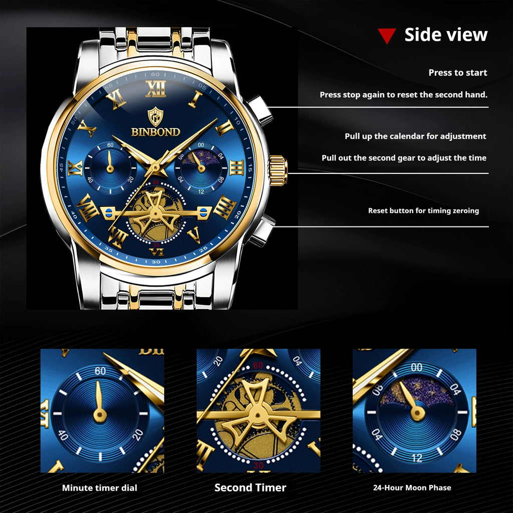 Mens Watches Waterproof Stainless Steel Adjustable Bracelet Watch Quartz Analog Watch for Men Fashion Business Classic Mens's Wrist watch's Casual Watches