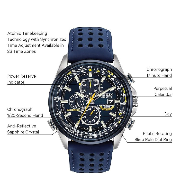 Men's Eco-Drive Sport Luxury World Chronograph Atomic Time Keeping Watch