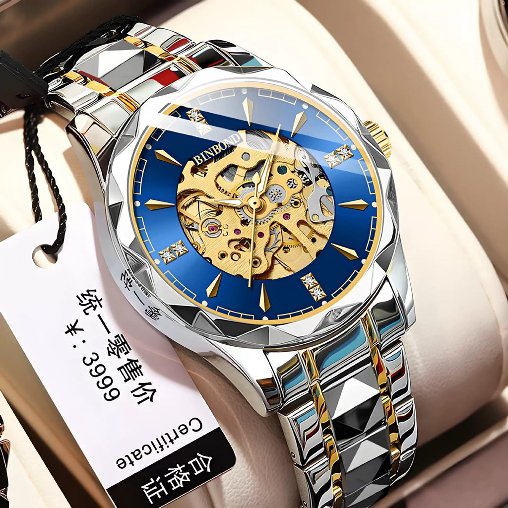 Fully automatic mechanical watch for men's business hollow tourbillon waterproof night light function watch