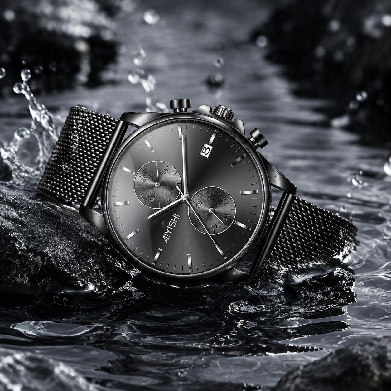 Mens Watch Fashion Sleek Minimalist Quartz Analog Mesh Stainless Steel Waterproof Chronograph Watches for Men with Auto Date