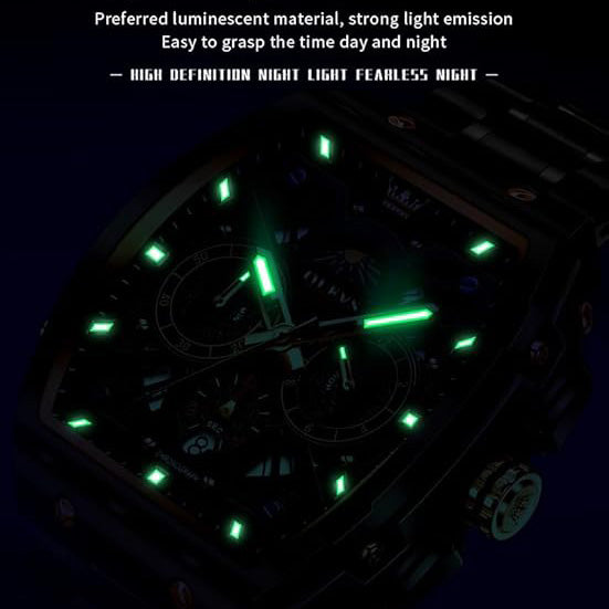 OLEVS Men Watches Business Dress Chronograph Big Square Quartz Analog Male Watch Silicone Strap Waterproof Date Gift Mens Wrsit Watch Silver
