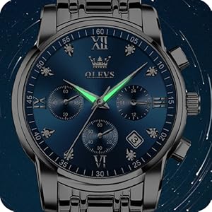 OLEVS Men's Stainless Steel Chronograph Watch, Big Face Gold Silver Black Tone Easy to Read Analog Quartz Watch, Luxury Waterproof Date Diamond Roman Arabic Numerals Dial Dress Watch for Men
