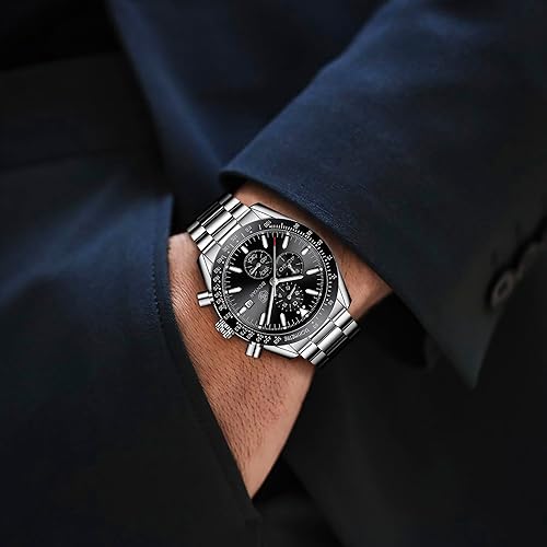 Watch for Men Analog Quartz Chronograph Waterproof Luminous Designer Mens Wrist Watches Business Work Sport Casual Dress Watch with Silicone Strap Elegant Gifts for Men
