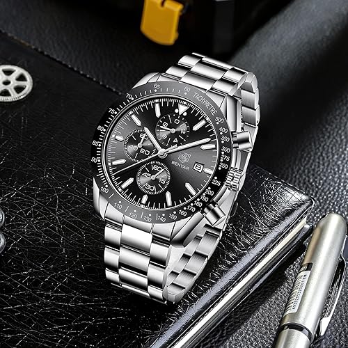 Watch for Men Analog Quartz Chronograph Waterproof Luminous Designer Mens Wrist Watches Business Work Sport Casual Dress Watch with Silicone Strap Elegant Gifts for Men
