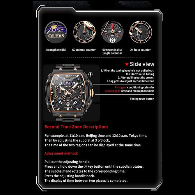 OLEVS Men Watches Business Dress Chronograph Big Square Quartz Analog Male Watch Silicone Strap Waterproof Date Gift Mens Wrsit Watch Silver