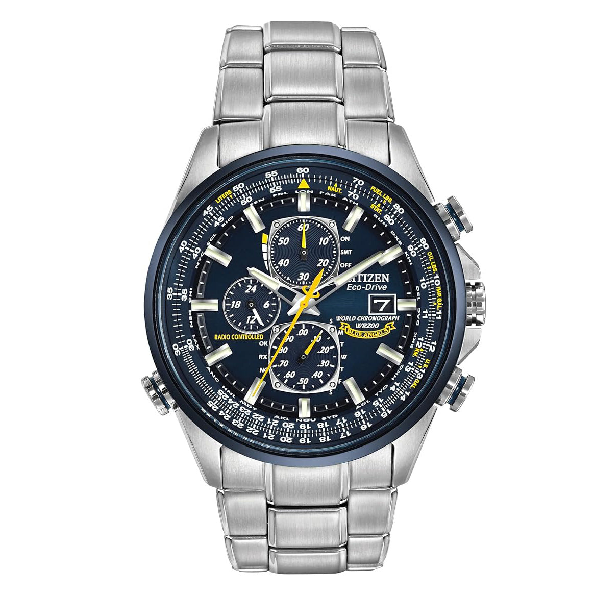 Men's Eco-Drive Sport Luxury World Chronograph Atomic Time Keeping Watch