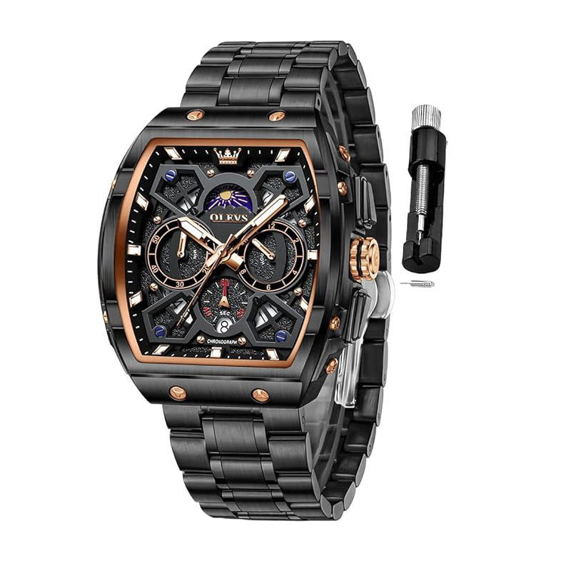 OLEVS Men Watches Business Dress Chronograph Big Square Quartz Analog Male Watch Silicone Strap Waterproof Date Gift Mens Wrsit Watch Silver