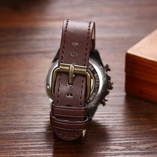 JewelryWe Automatic Watches for Men: 36-Hour Power Reserve Self-Winding Mechanical Roman Numeral Skeleton Vintage Genuine Leather Strap 3ATM Waterproof Wristwatch for Valentine's Day