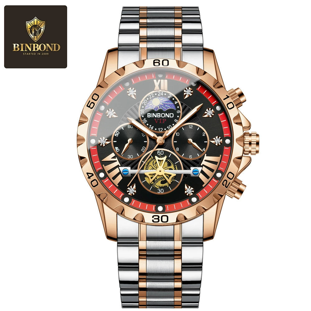 Mens Automatic Mechanical Watches Skeleton Tourbillon Day Date Luxury Self Winding Dress Wrist Watches Luminous
