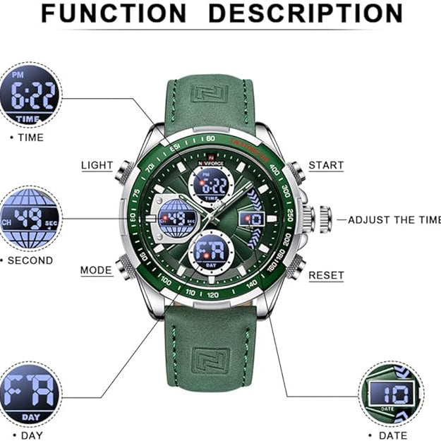 Men's Military Digital Watches Analog Quartz Waterproof Watch Sport Multifunctional Leather Wristwatch