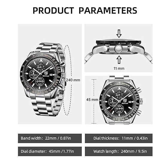 Watch for Men Analog Quartz Chronograph Waterproof Luminous Designer Mens Wrist Watches Business Work Sport Casual Dress Watch with Silicone Strap Elegant Gifts for Men