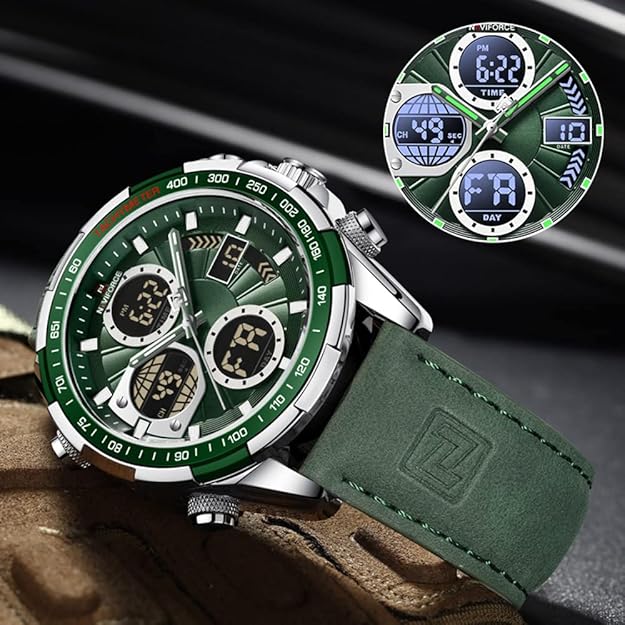 Men's Military Digital Watches Analog Quartz Waterproof Watch Sport Multifunctional Leather Wristwatch