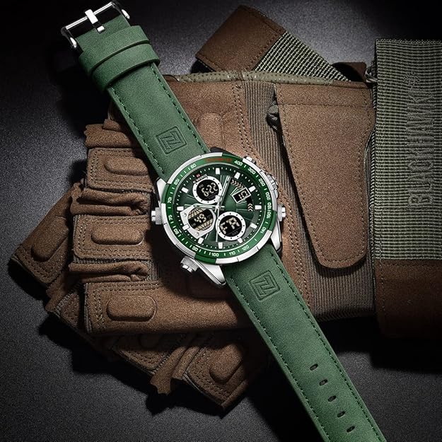 Men's Military Digital Watches Analog Quartz Waterproof Watch Sport Multifunctional Leather Wristwatch