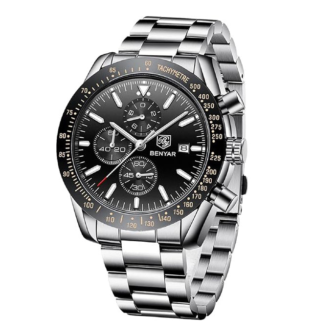 Watch for Men Analog Quartz Chronograph Waterproof Luminous Designer Mens Wrist Watches Business Work Sport Casual Dress Watch with Silicone Strap Elegant Gifts for Men