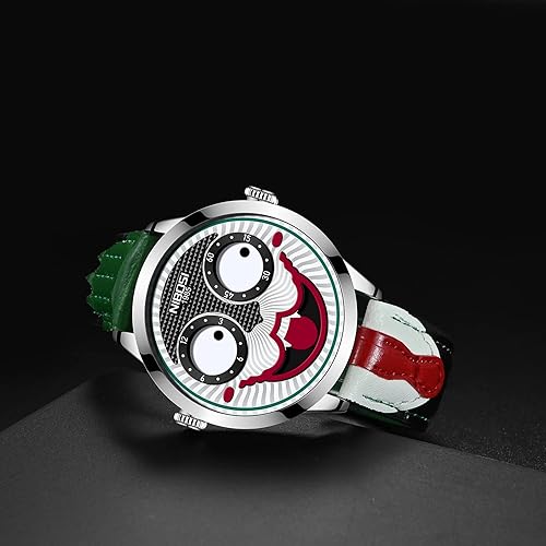 Watches for Men Analog Quartz Clown Dial Wrist Watches Unique Weird Fashion Cool Watch Waterproof Leather Strap Men's Watches