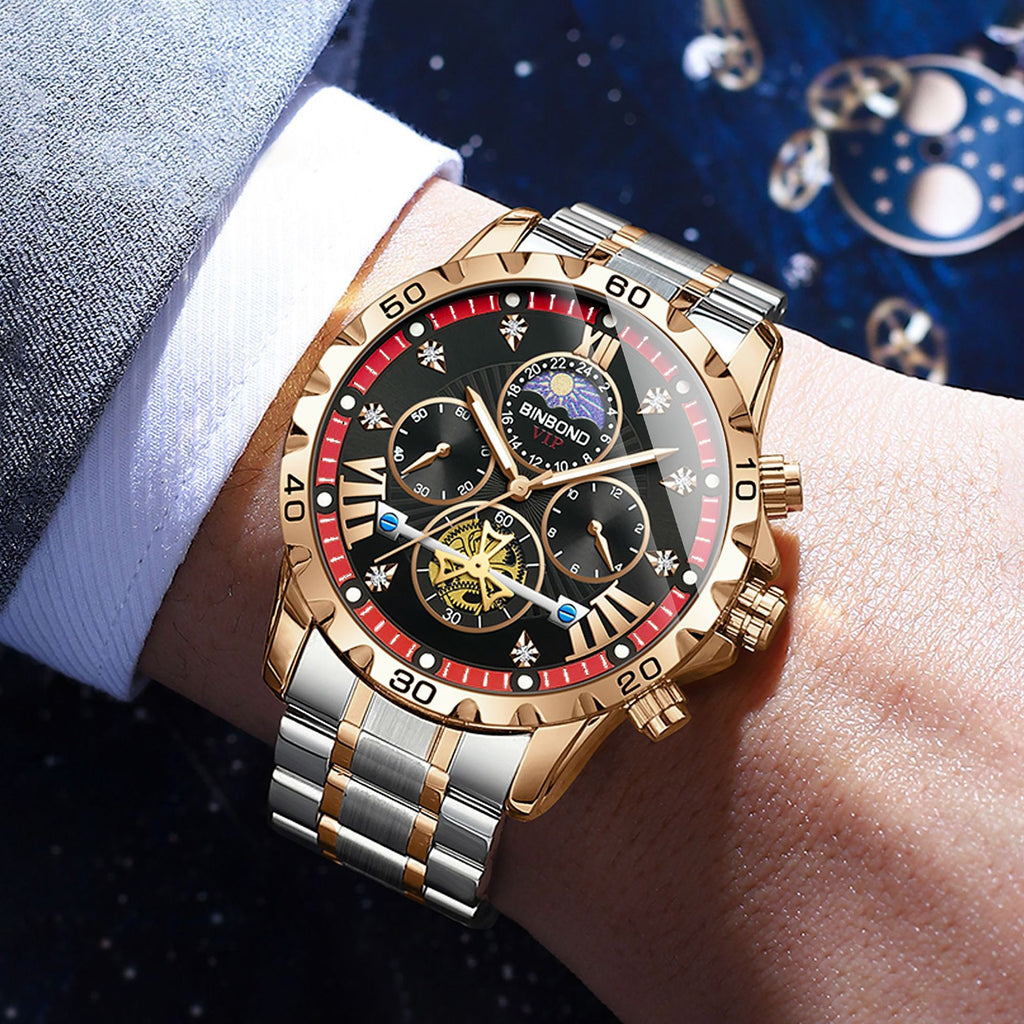Mens Automatic Mechanical Watches Skeleton Tourbillon Day Date Luxury Self Winding Dress Wrist Watches Luminous