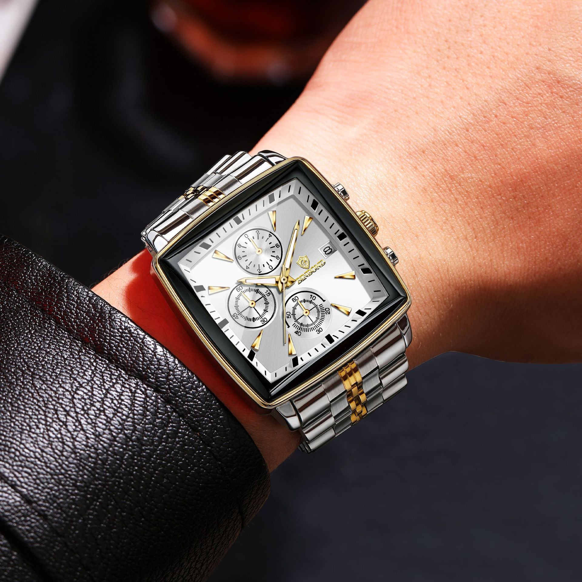 Square Watches for Men Blue Stainless Steel Chronograph Fashion Business Watch Luminous Waterproof Casual Wrist Watches