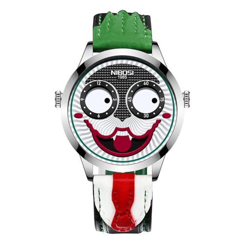 Watches for Men Analog Quartz Clown Dial Wrist Watches Unique Weird Fashion Cool Watch Waterproof Leather Strap Men's Watches